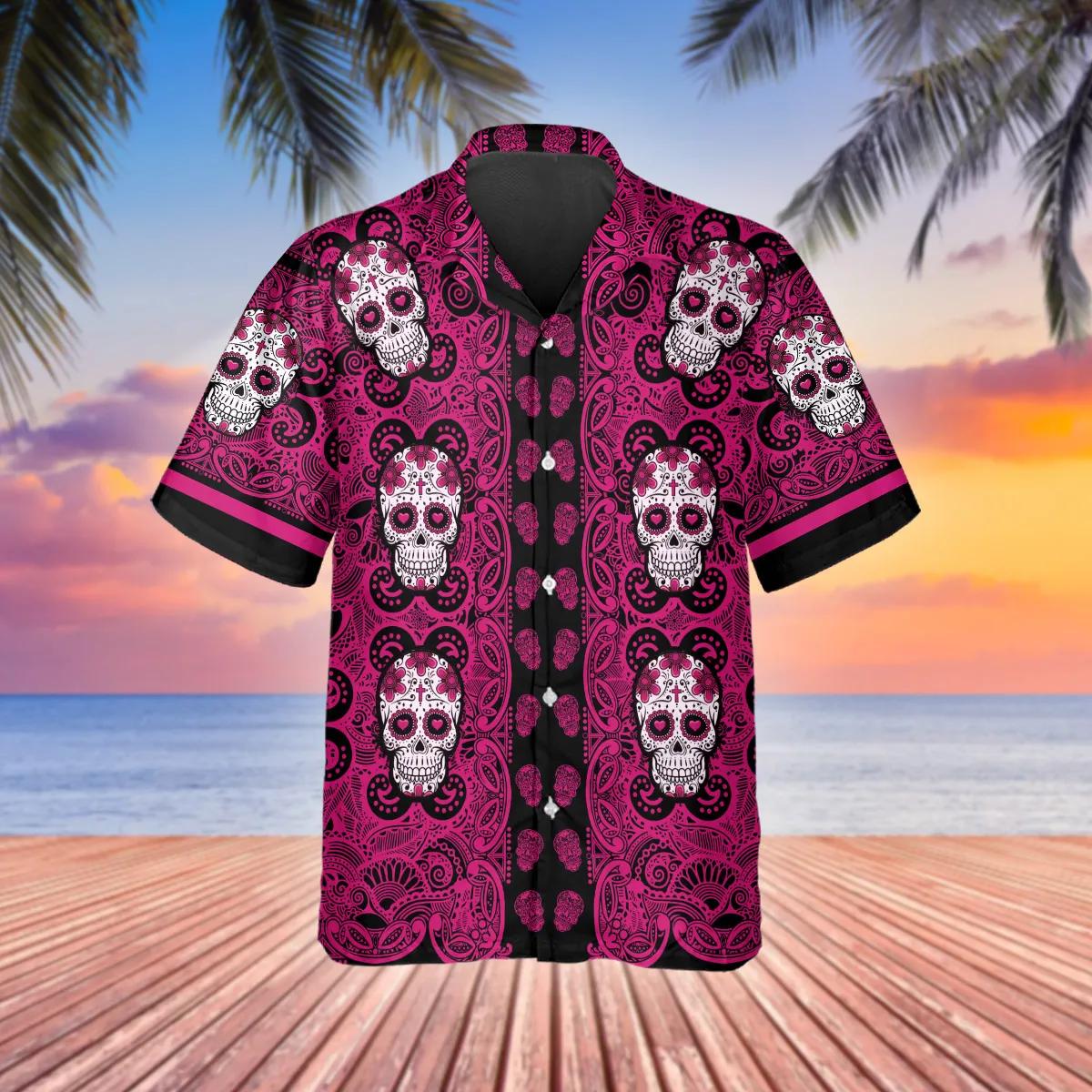 Pink Pattern Color Skull Hawaiian Shirt