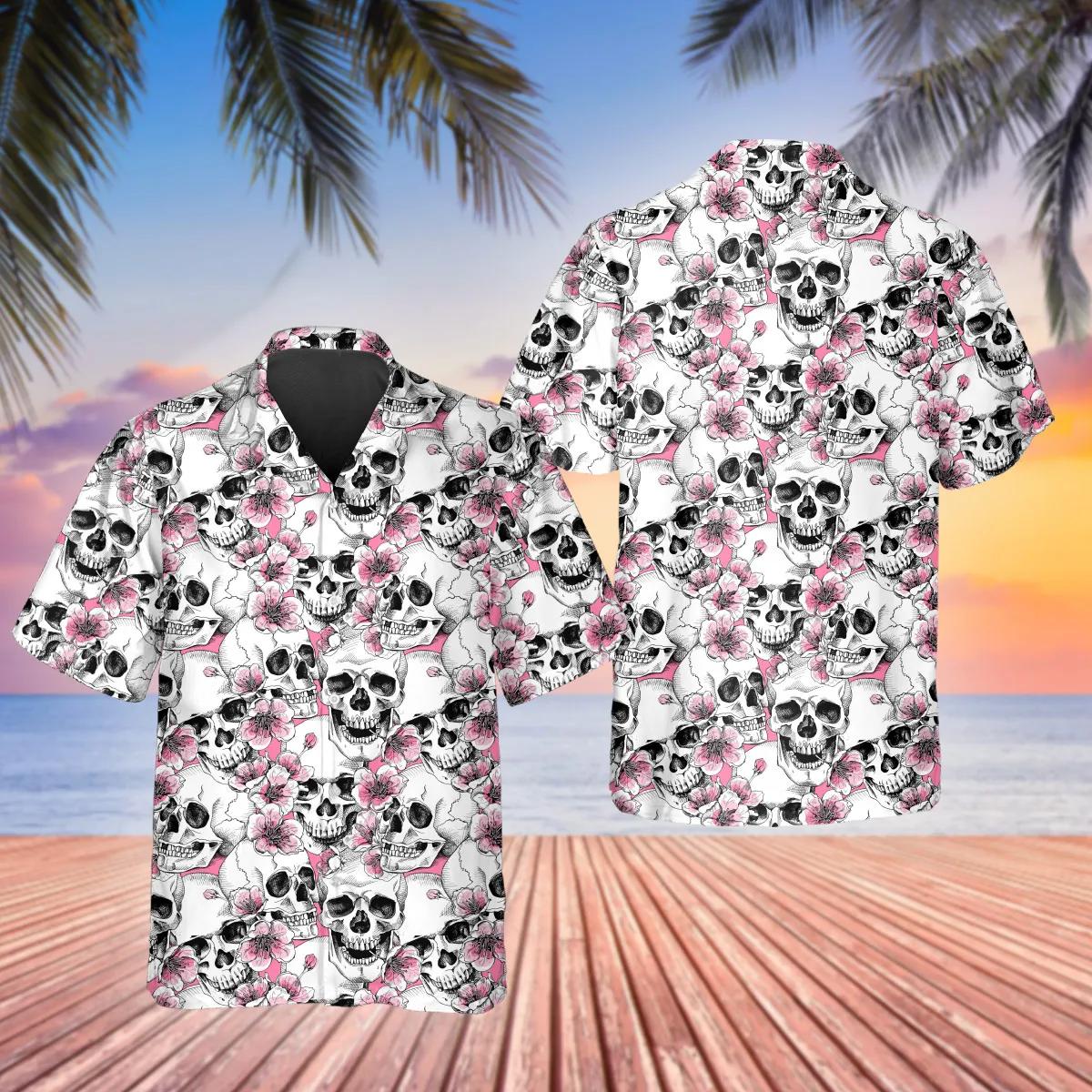 Pink Pattern Happy Summer Skull Hawaiian Shirt