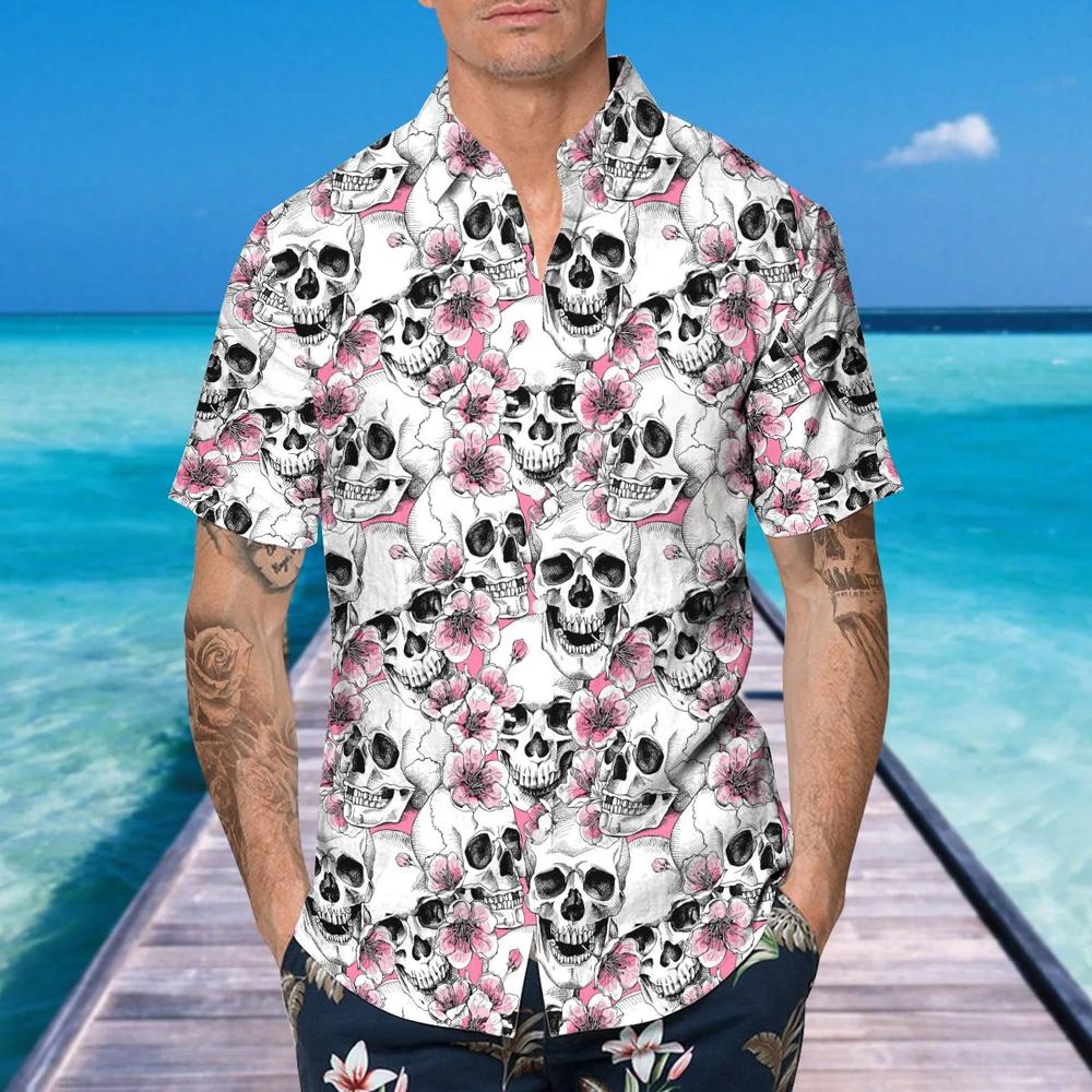 Pink Pattern Happy Summer Skull Hawaiian Shirt This Trends Summer Beach Shirt For Men Women Pink Pattern Happy Summer Skull Hawaiian Shirt This Trends Summer Beach Shirt For Men Women