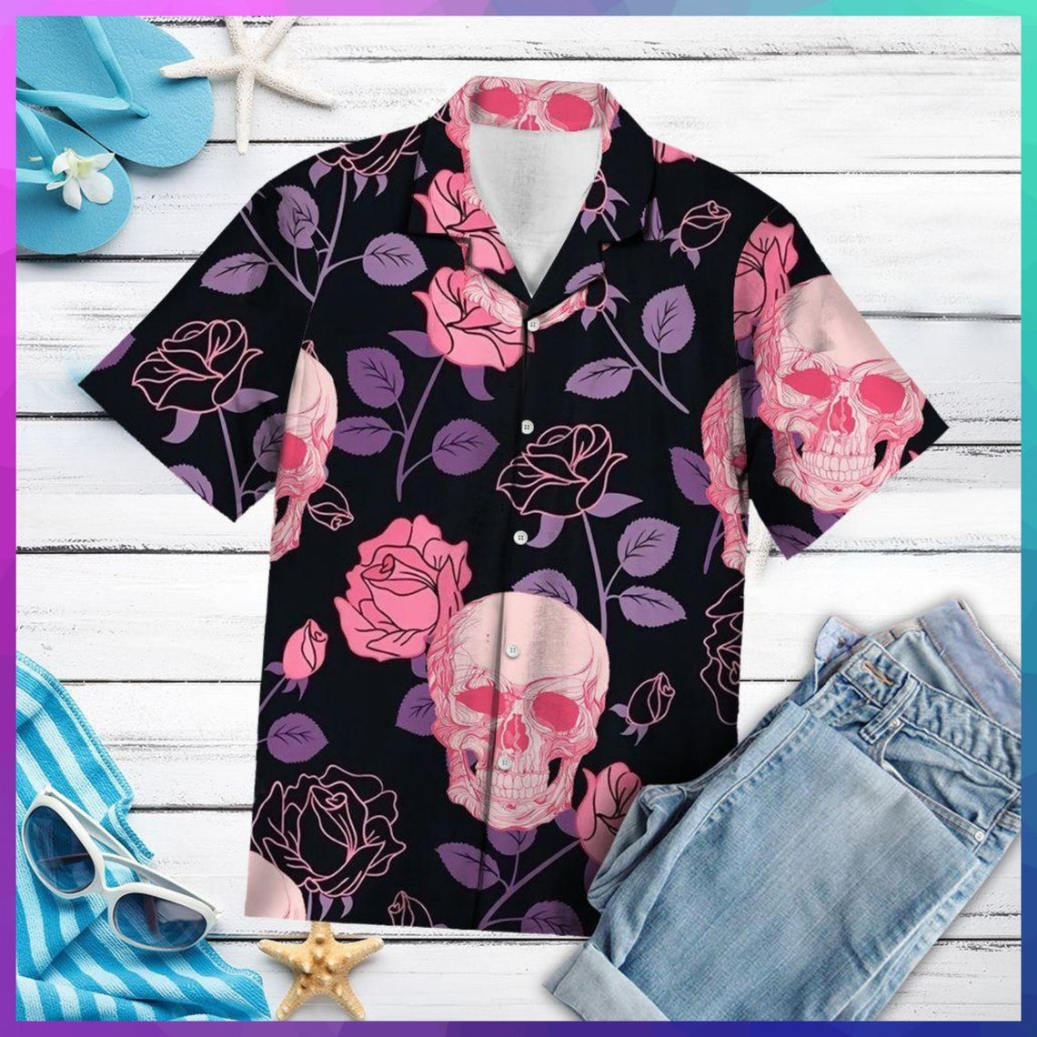 Pinky Skull Flower Hawaiian Shirt Made In Hawaii Summer Shirt