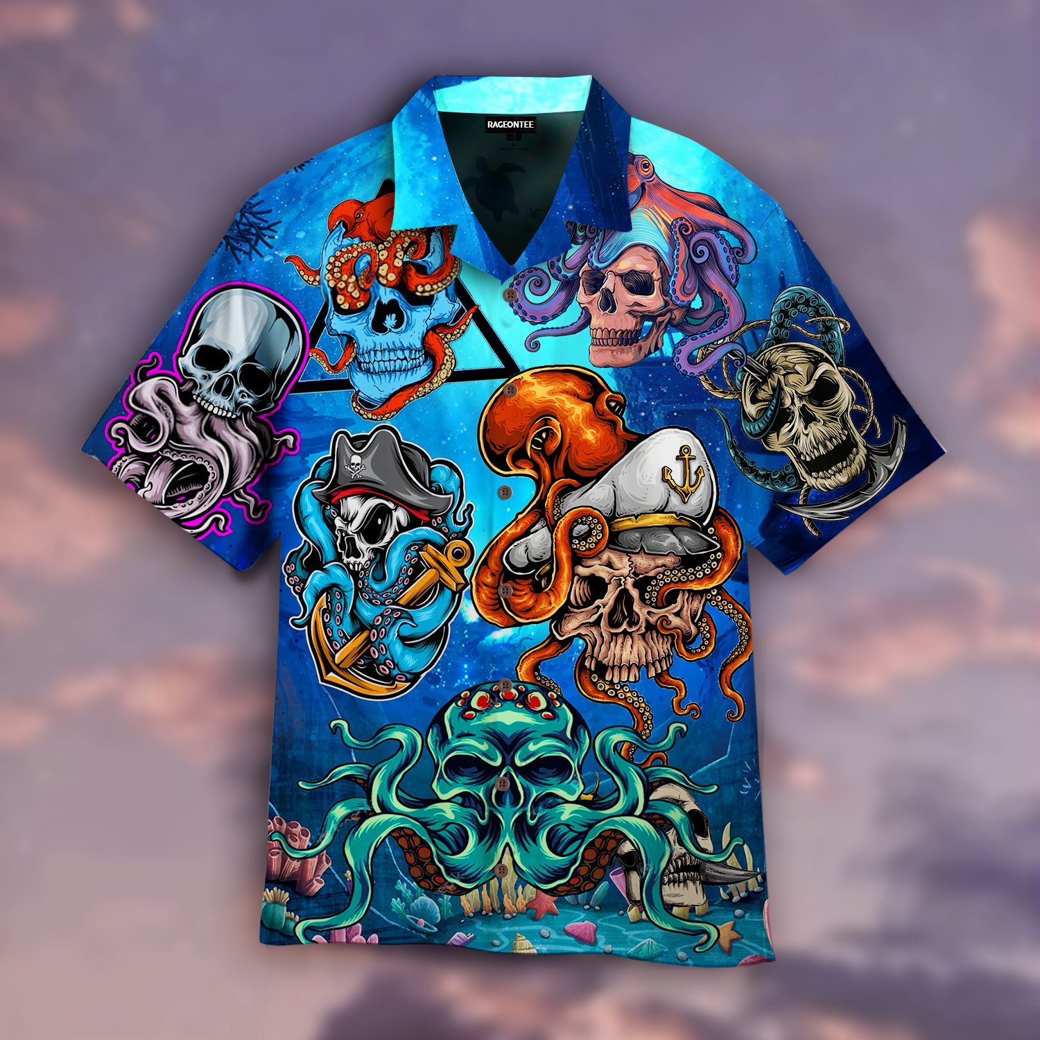 Pirate Skull Deep In The Ocean Hawaiian Shirt For Men Women Adult