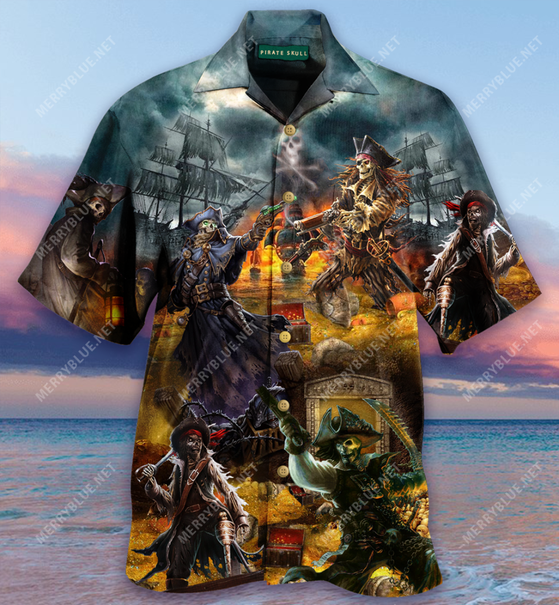 Pirate Skull Treasure Hunting Unisex Hawaiian Shirt