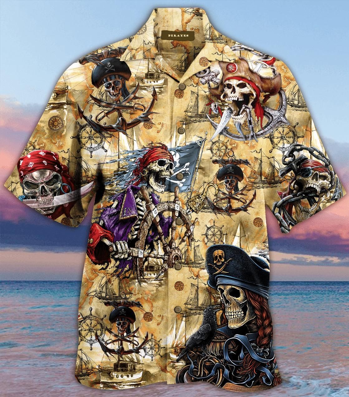 Pirates Skull Aloha Hawaiian Shirt Colorful Short Sleeve Summer Beach Shirt