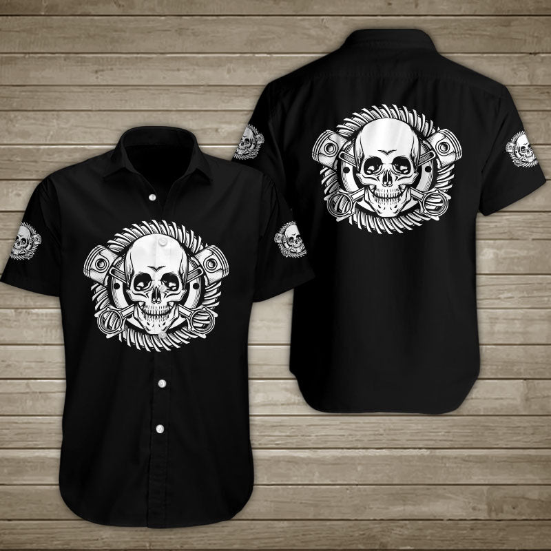 Piston Skull Hawaiian Shirt Summer Button Up For Men Women Couple