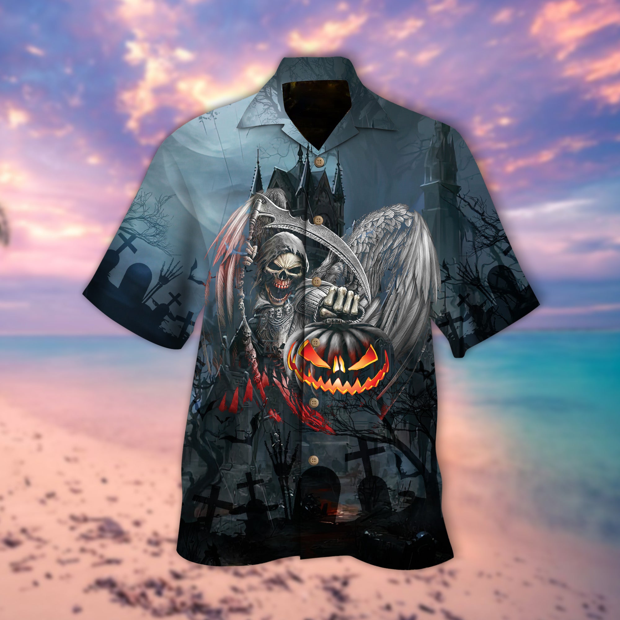 Pumpkin Skull Hawaiian Shirt