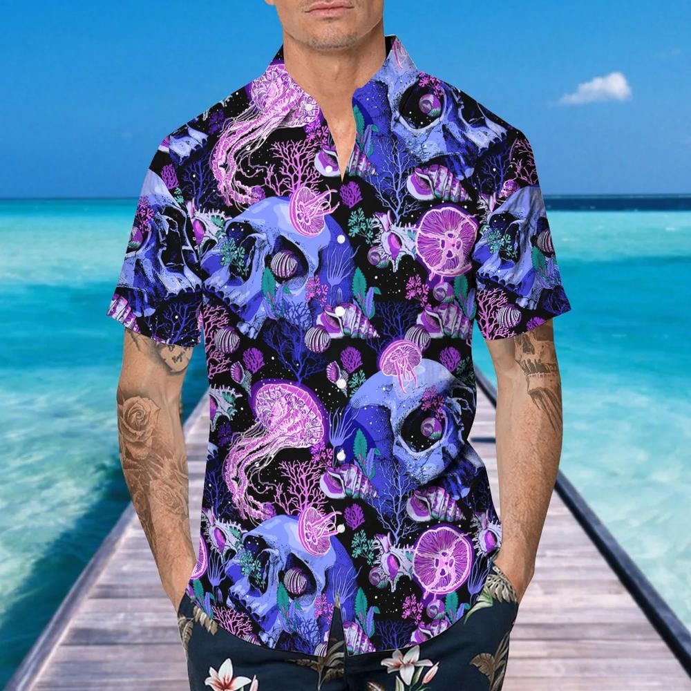 Purple Jellyfish Skull Hawaiian Shirt This Trends Summer Beach Shirt