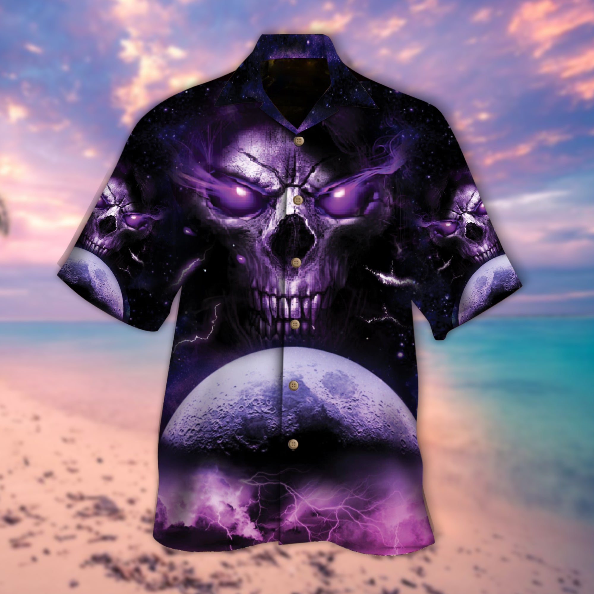 Purple Light Skull Hawaiian Shirt