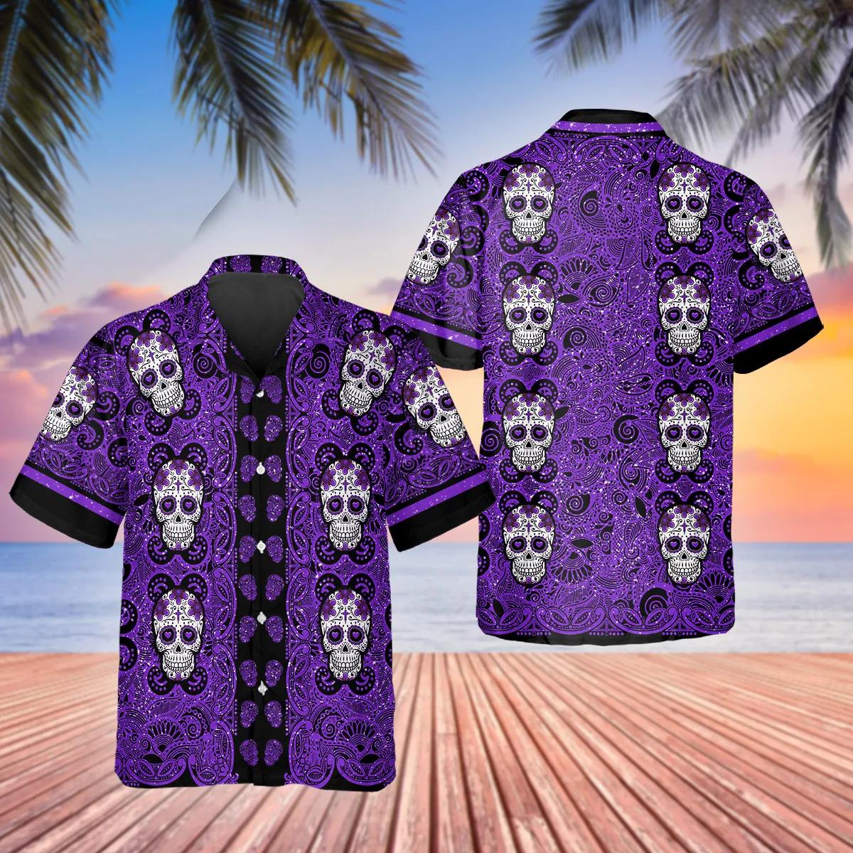 Purple Pattern Color Skull Hawaiian Shirt