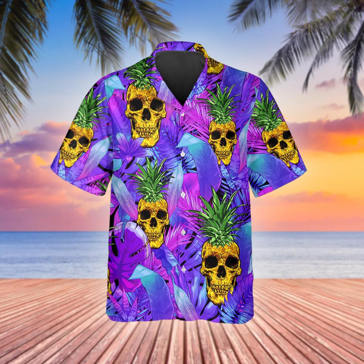 Purple Pineapple Skull Hawaiian Shirt