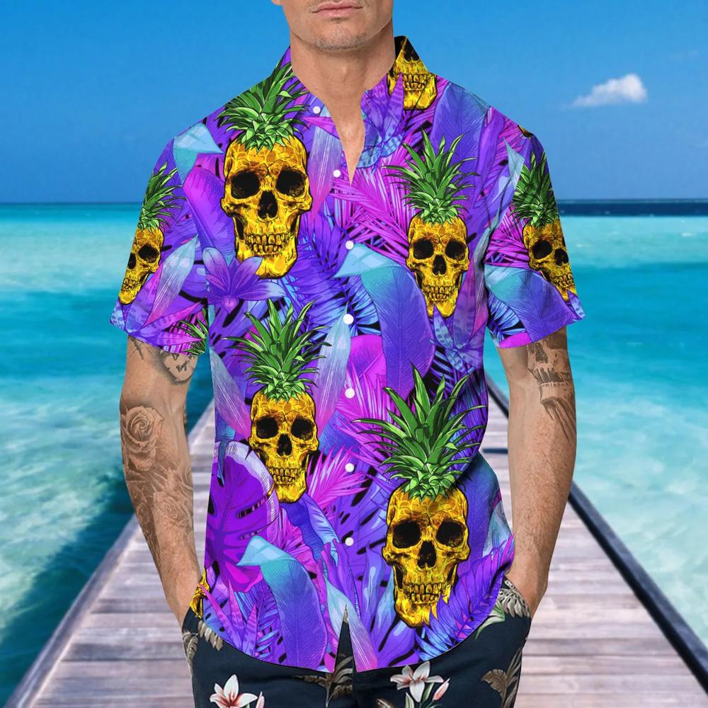 Purple Pineapple Skull Hawaiian Shirt This Trends Summer Beach Shirt