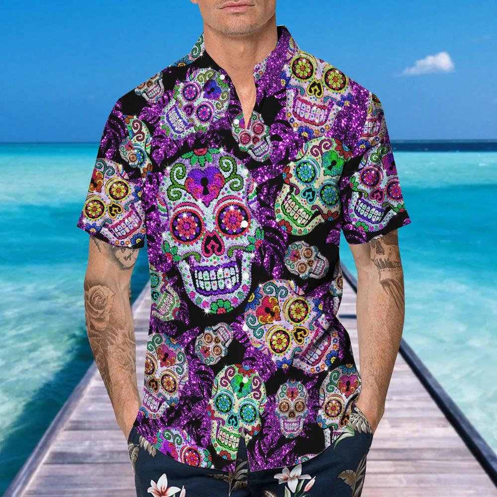 Purple Sugar Skull Hawaiian Shirt This Trends Summer Beach Shirt