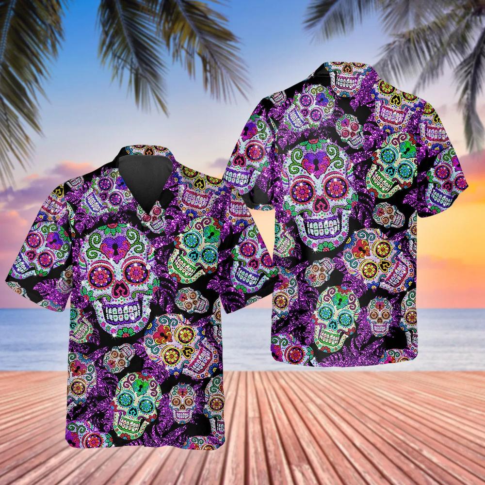 Purple Sugar Skull Hawaiian Shirt This Trends Summer Beach Shirt For Men Women