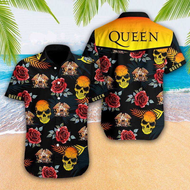Qen Hawaiian Skull Roses Shirt