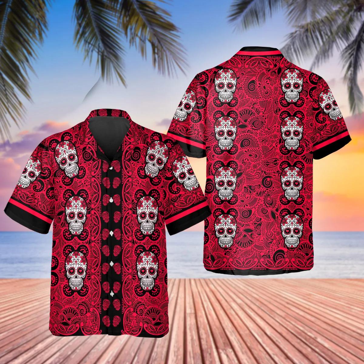 Red Pattern Color Skull Hawaiian Shirt