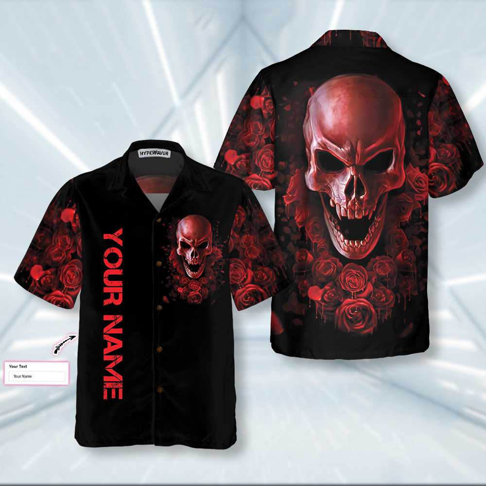 Red Rose Gothic Skull Custom Name Hawaiian Shirt For Men Women Adult