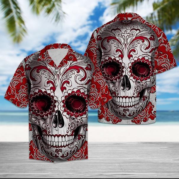 Red Skull Floral Tropical Hawaiian Shirt