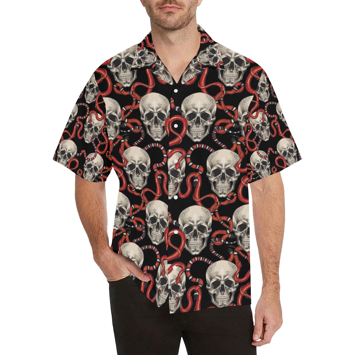 Red Snake Skull Pattern Mens All Over Print Hawaiian Shirt