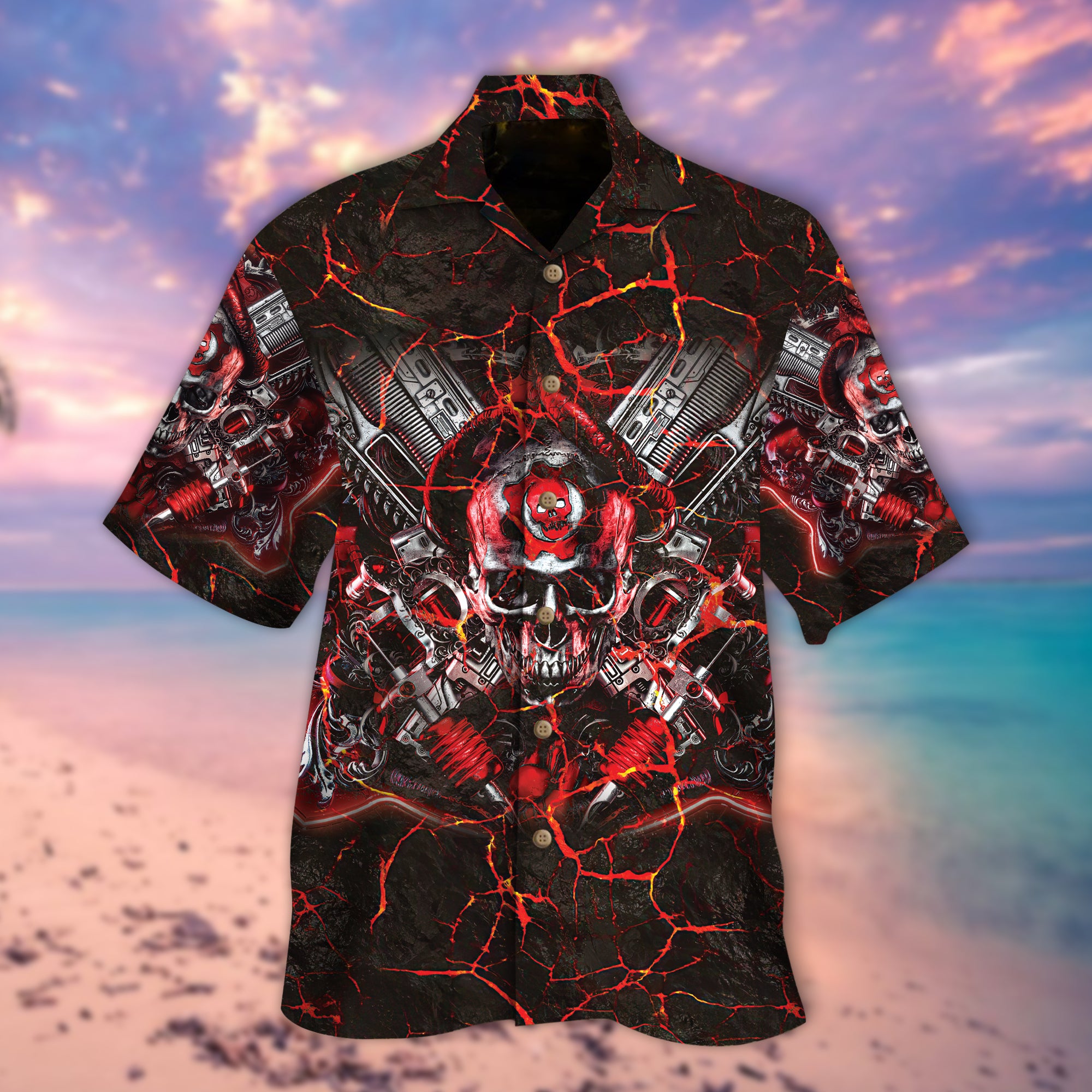 Red Tech Skull Hawaiian Shirt