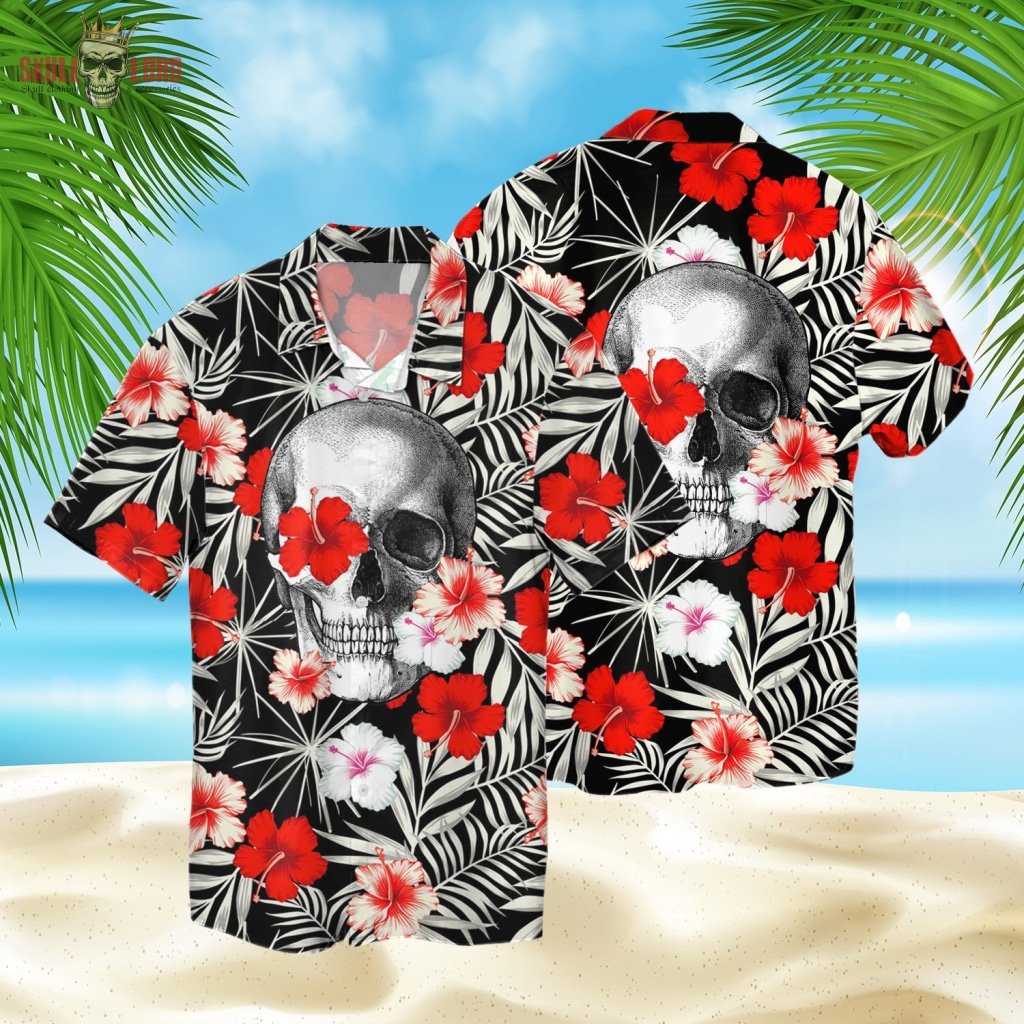 Red Tropical Flower Skull 3d Hawaiian Shirt Sk-3hs01-m006s01-1