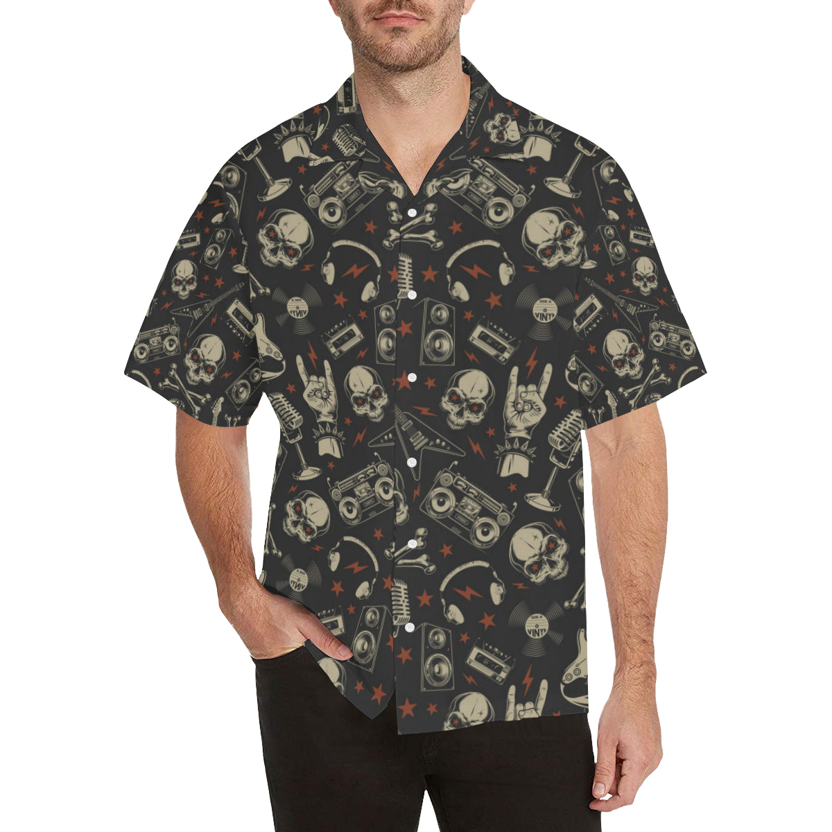 Rock And Roll Skull Pattern Print Design A03 Hawaiian Shirt