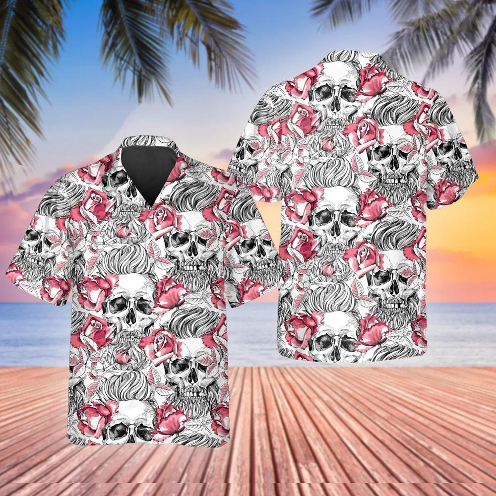 Rose Pattern Happy Summer Skull Hawaiian Shirt