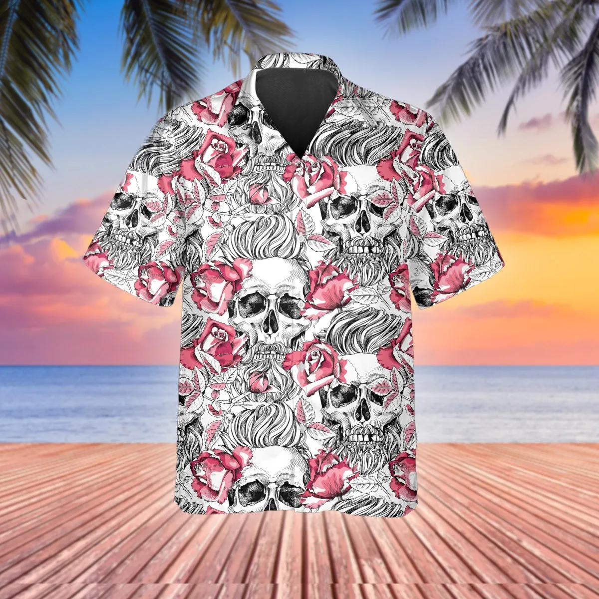Rose Pattern Happy Summer Skull Hawaiian Shirt