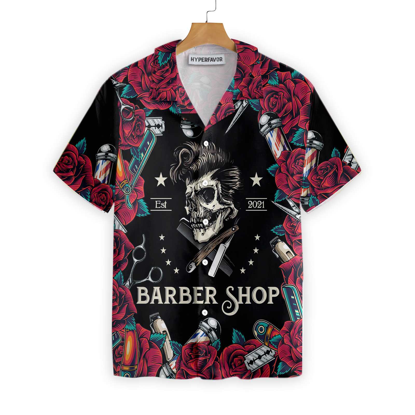 Rose The Barber Skull Hawaiian Shirt