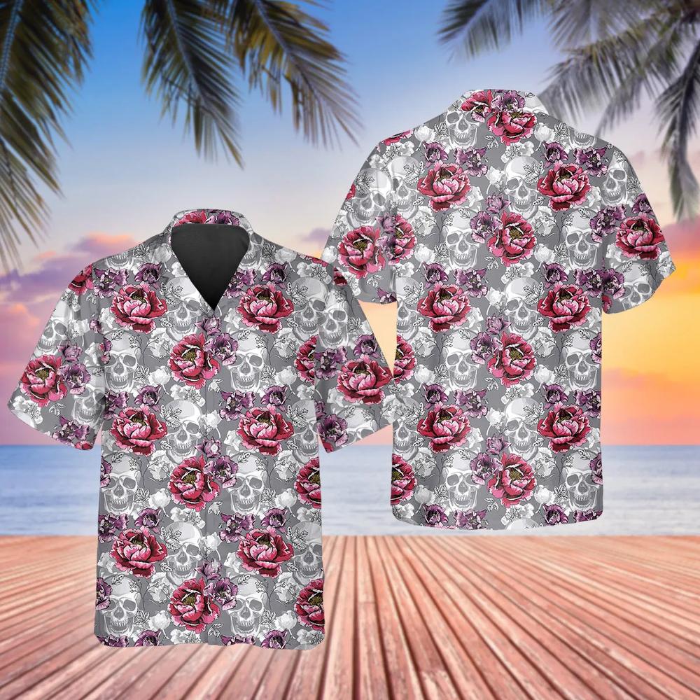 Roses And Grey Skull Hawaiian Shirt This Trends Summer Beach Shirt