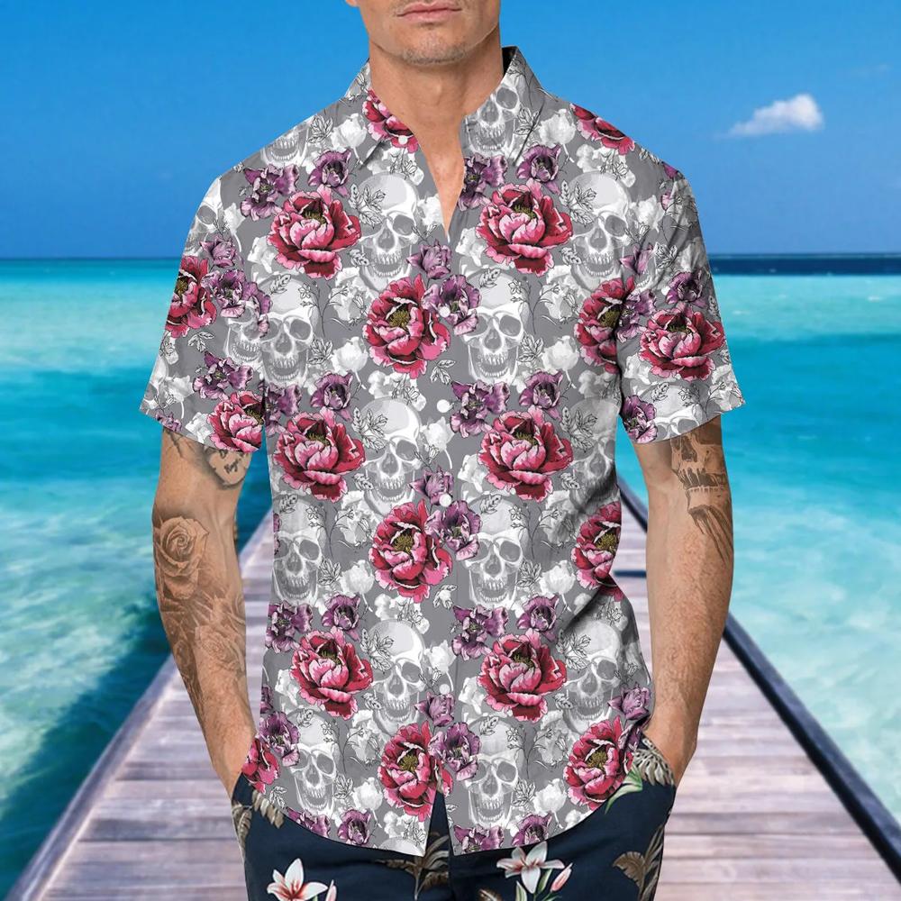 Roses And Grey Skull Hawaiian Shirt This Trends Summer Beach Shirt