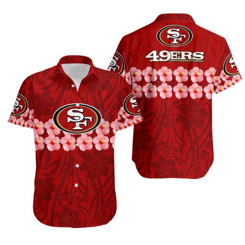 San Francisco 49ers Flower And Logo Hawaiian Shirt For Fans-1
