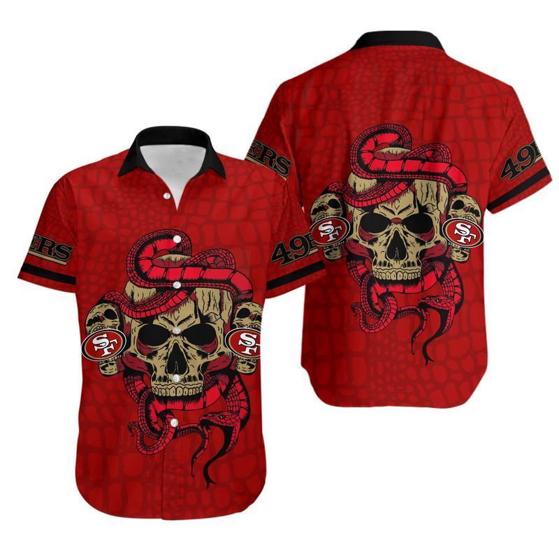 San Francisco 49ers Snake And Skull Hawaiian Shirt For Fans-1