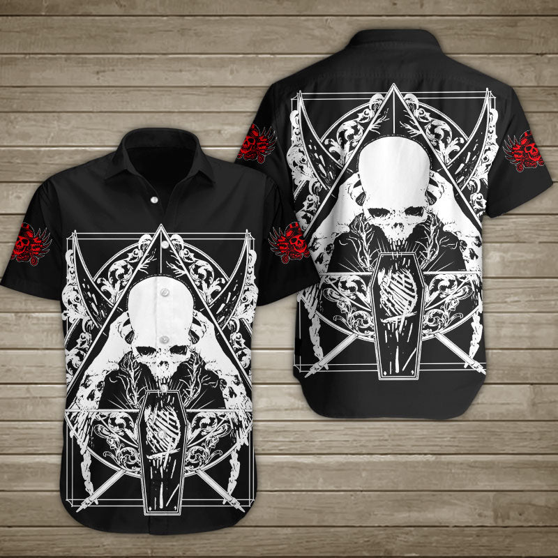 Satan Skull In Coffin Hawaiian Shirt Summer Button Up For Men Women Couple