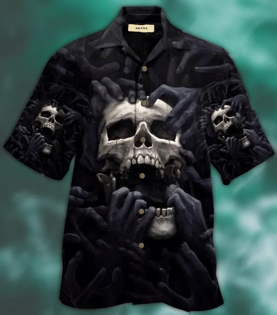 Scary Skull In The Darkness Gothic Aloha Hawaiian Shirt