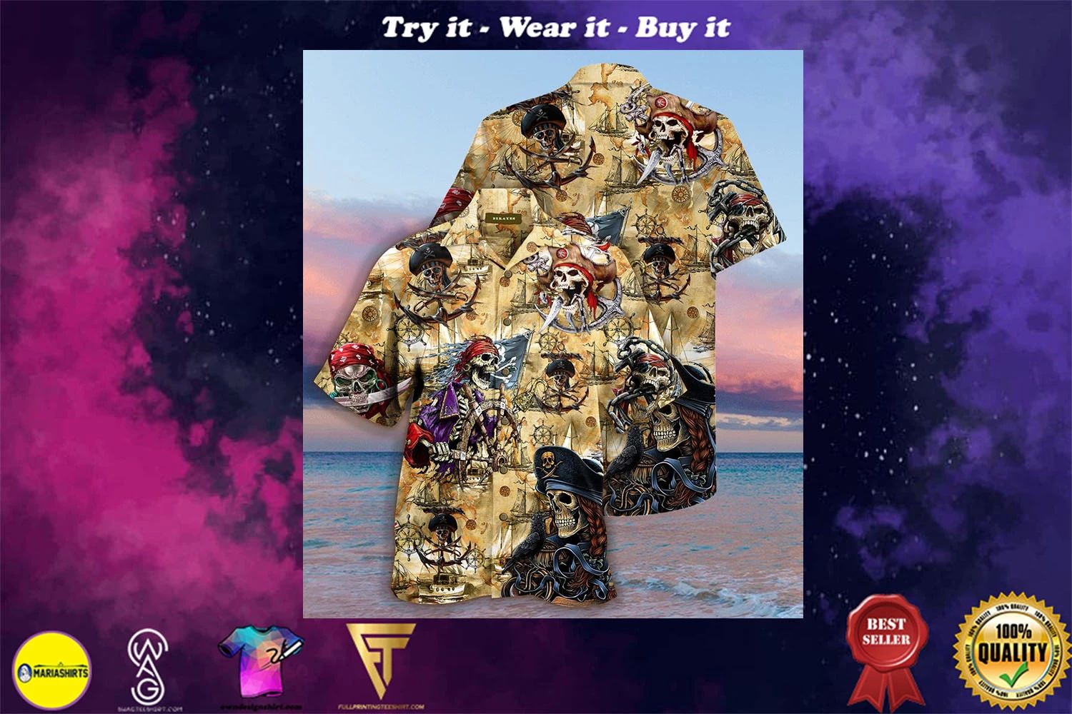 Sea Map Pirate Skull Full Printing Hawaiian Shirt