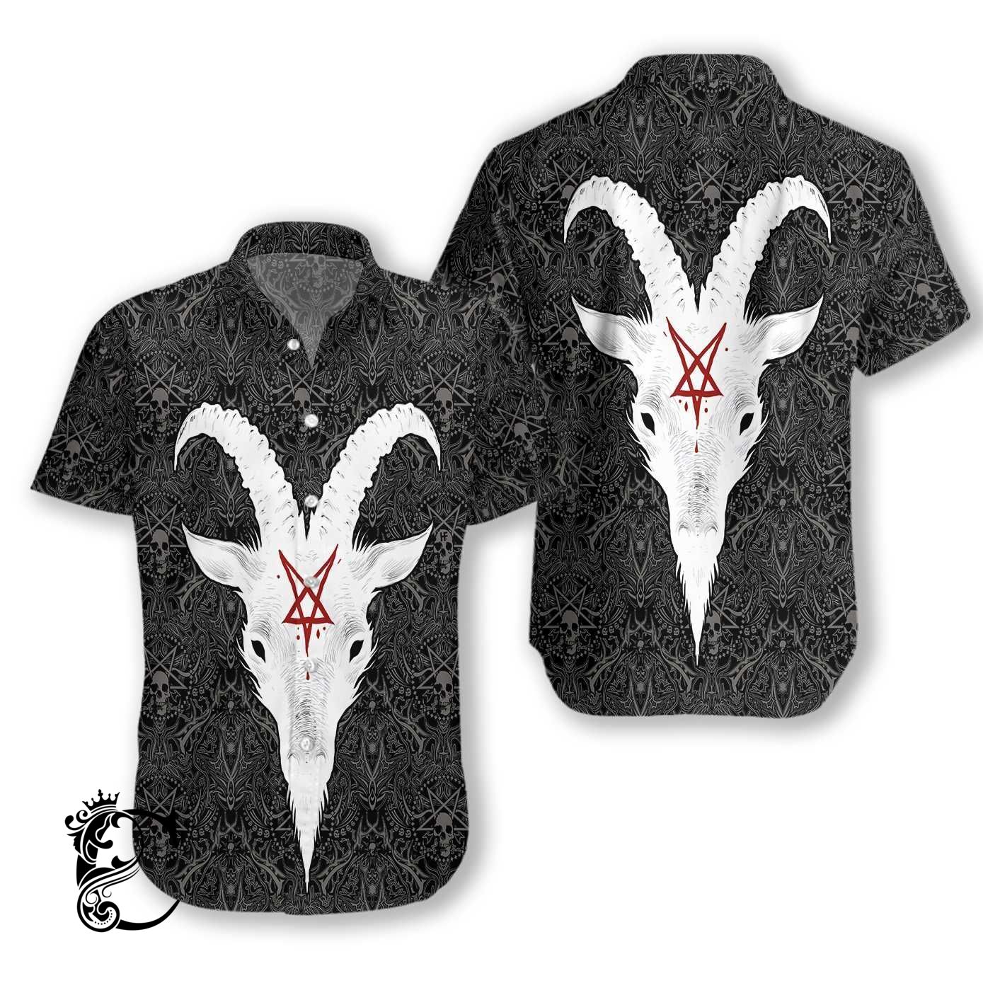 Seamless Gothic Skull Pattern Goth Goat Head Hawaiian Shirt