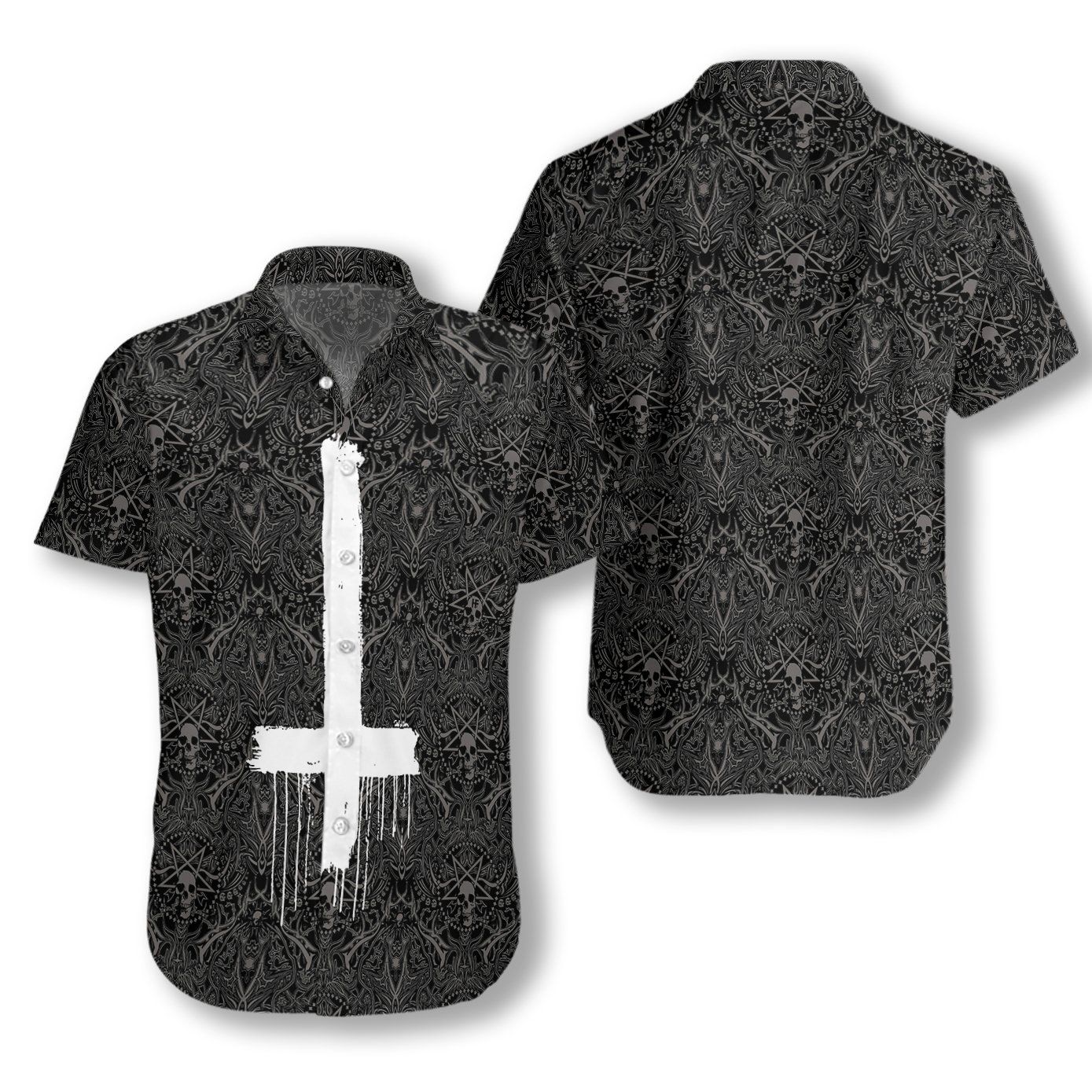 Seamless Gothic Skull Pattern Goth Inverted Cross Ez20 1512 Hawaiian Shirt
