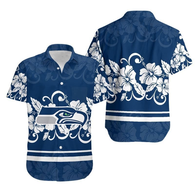 Seattle Seahawks Hibiscus Flowers Hawaiian Shirt For Fans-1