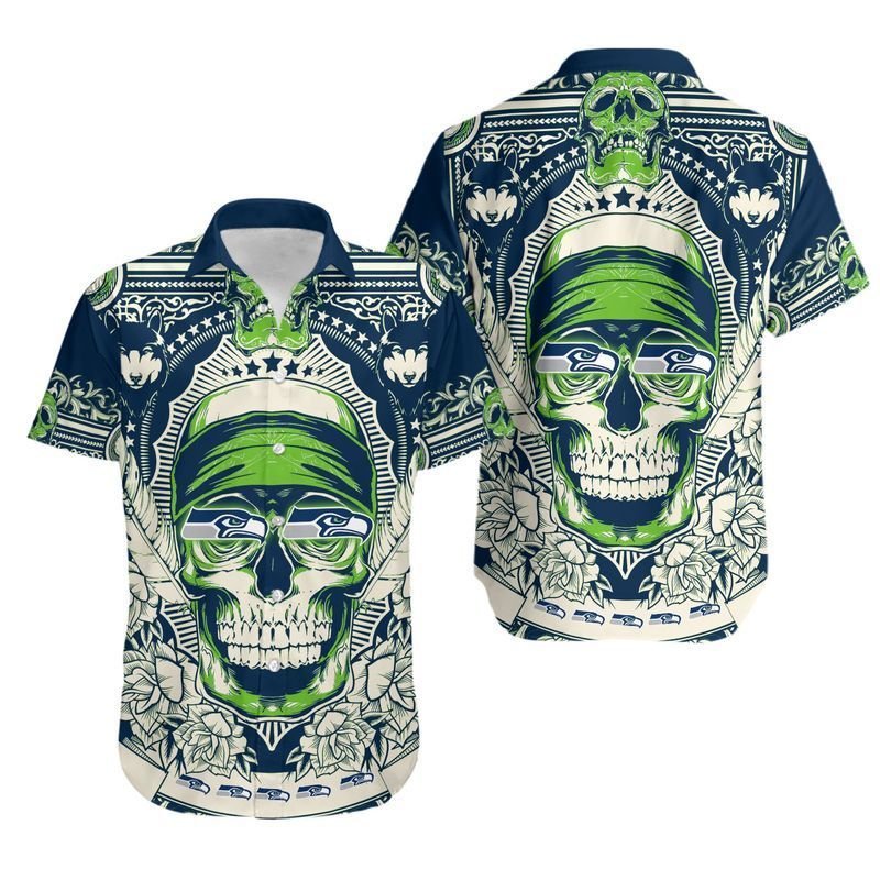 Seattle Seahawks Skull Nfl Hawaiian Shirt For Fans-1
