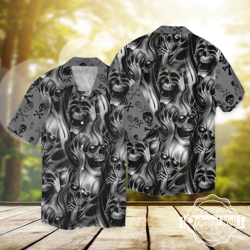Shades Of Skull Dark Grey 3d Full Print Hawaiian Shirt