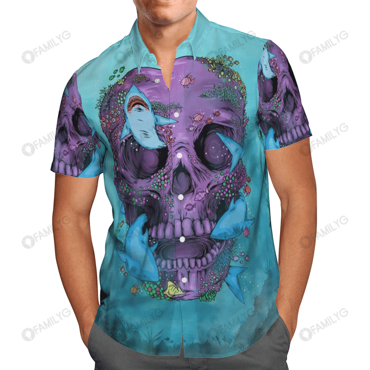 Shark Skull Art Unisex Hawaiian Shirt Summer Hawaiian For Men Women Couple