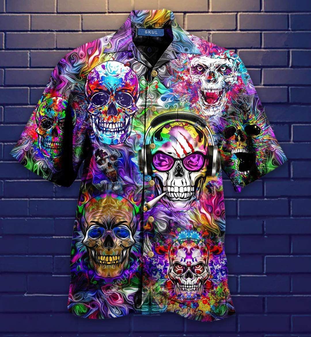 Shop Awesome Colorful Skull Unisex Hawaiian Aloha Shirt