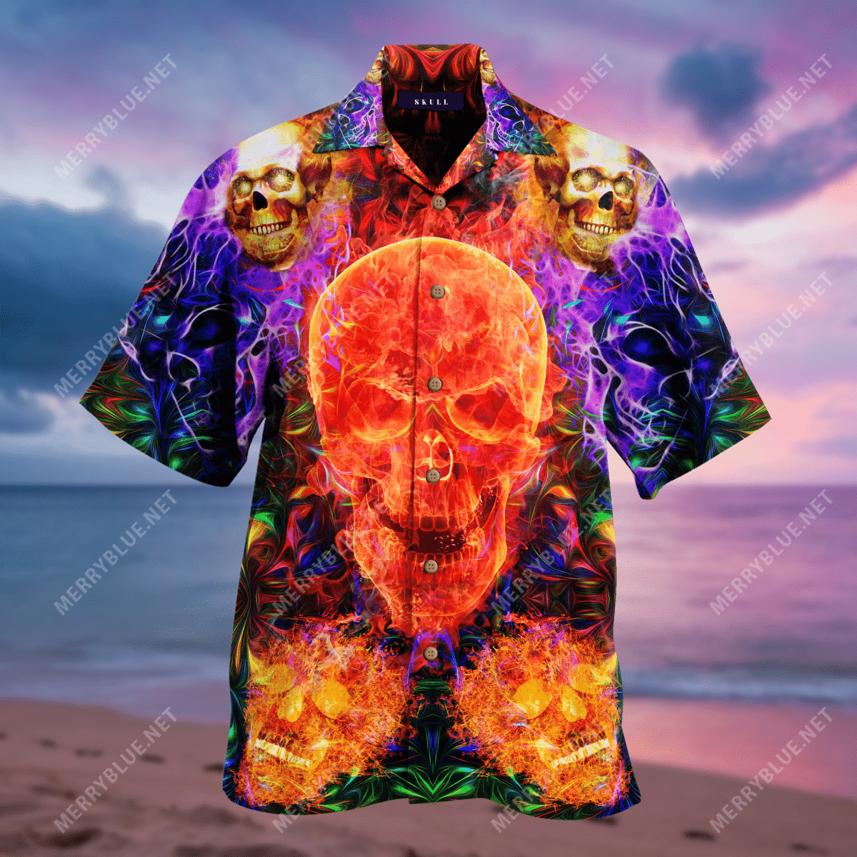 Shop Flaming Skull Unisex Hawaiian Shirt-1