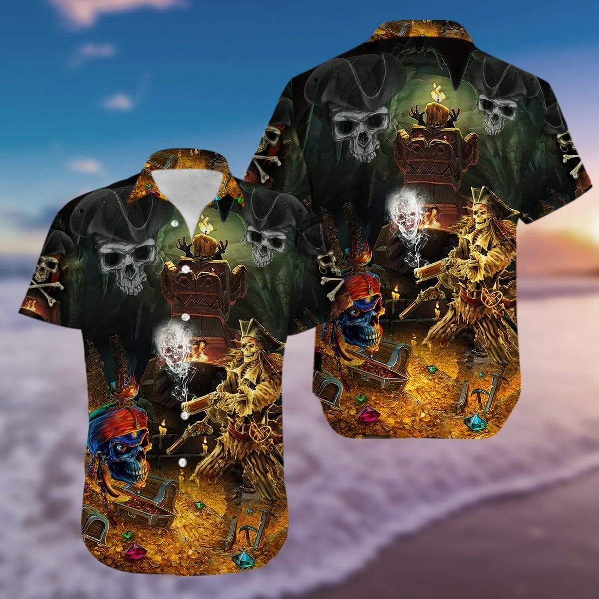 Shop From 1000 Unique Amazing Pirate Skull Finding Treasure Hawaiian Shirt