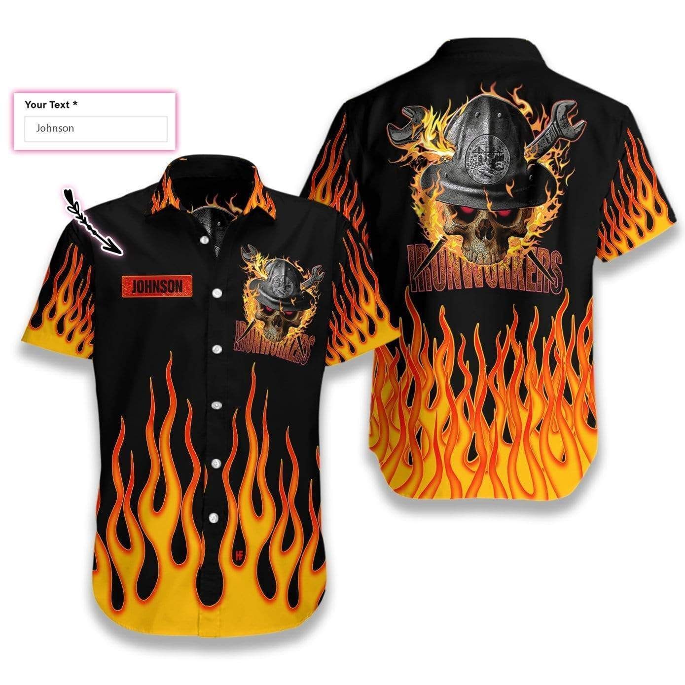 Shop From 1000 Unique Custom Name Ironworker Skull Fire Hawaiian Shirts