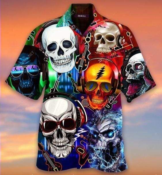 Shop Hawaiian Aloha Shirts Skull Music Lets Get High