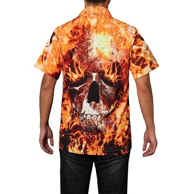 Shop Mens Hawaiian Shirts Fire Skull Printed