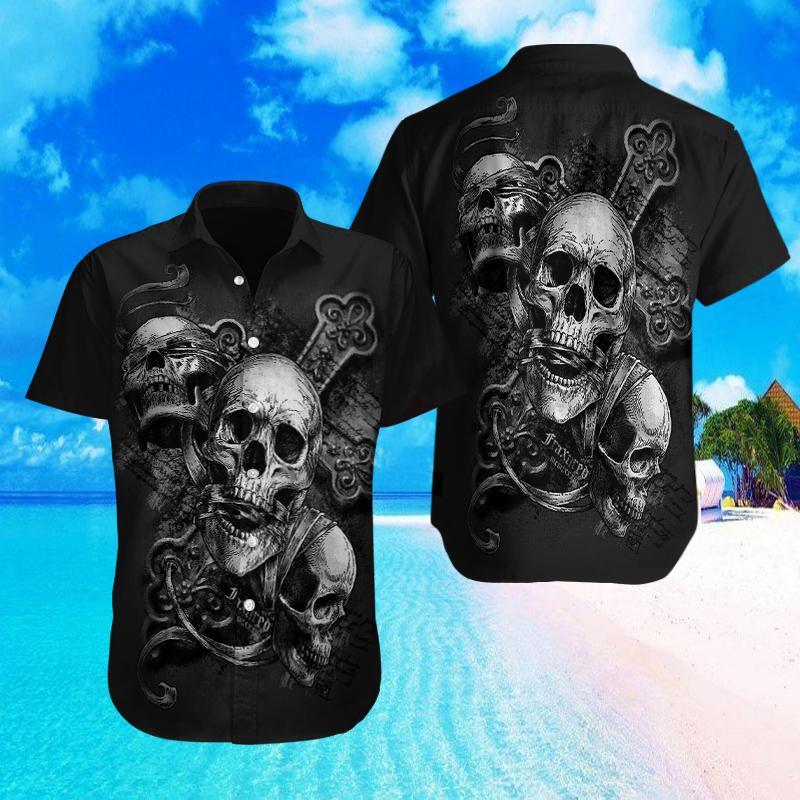 Skull 3d Hawaii Shirts_see No Evil Hear No Evil Speak No Evil Hawaiian Shirt