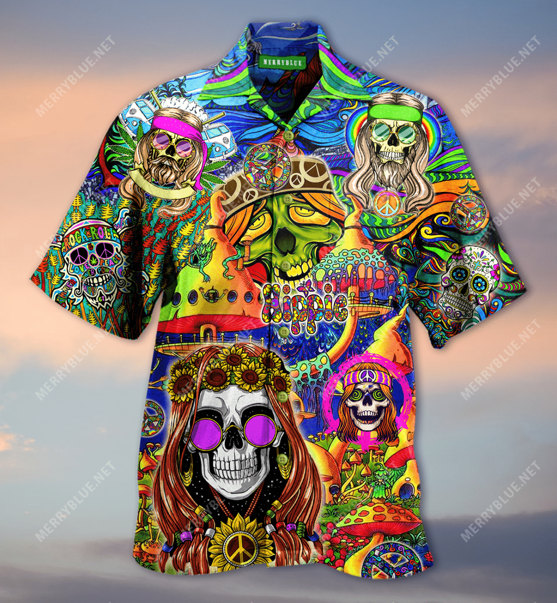 Skull A Little Hippie Hawaiian Aloha Shirt