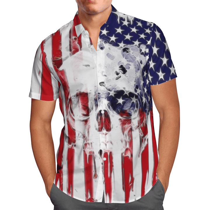 Skull American Flag Hawaiian Aloha Shirts V-1