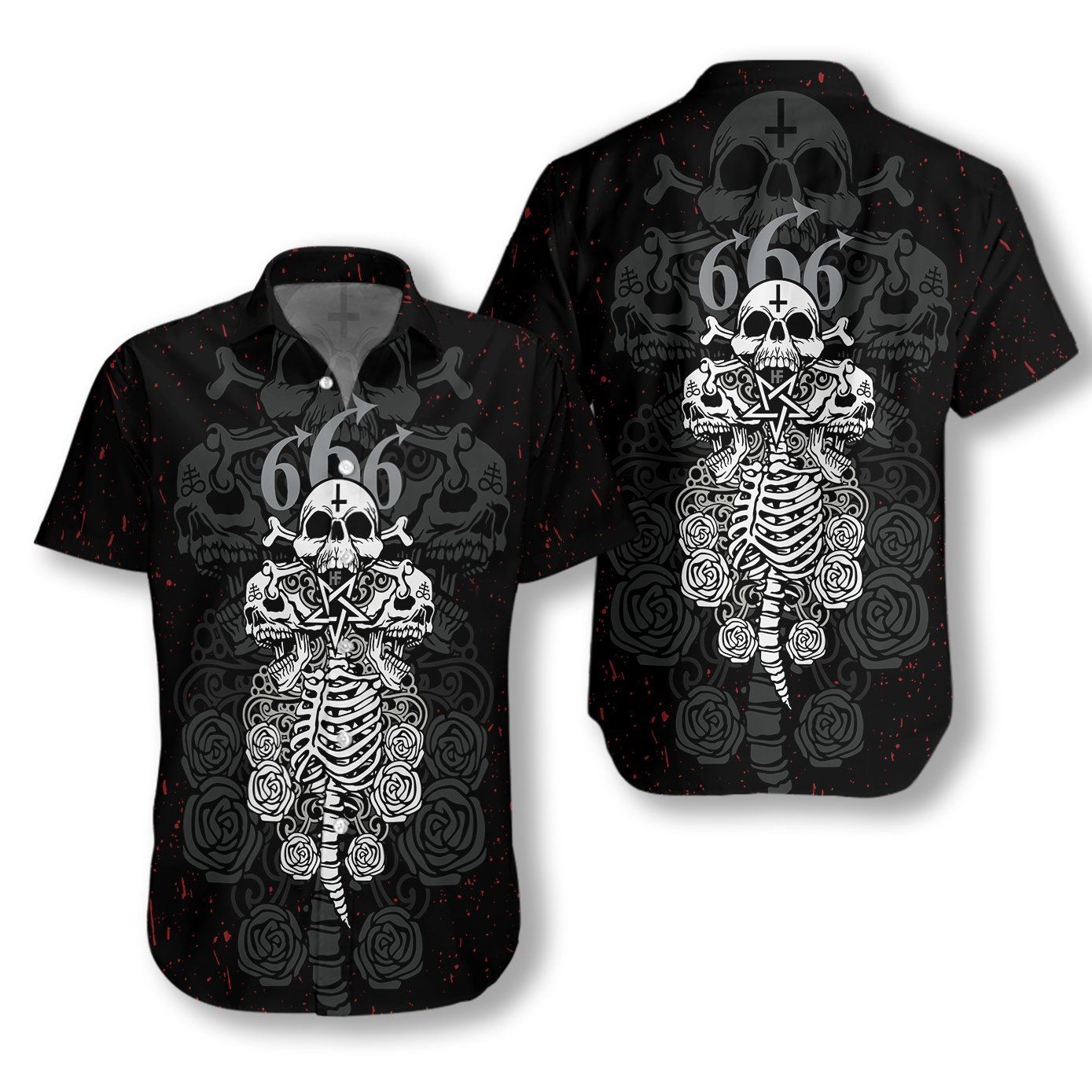 Skull And Bones Satanic Goth Gothic Ez20 2412 Hawaiian Aloha Shirts Aloha Shirt